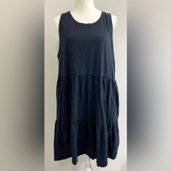 GAP Womens XXL Solid Black Sleeveless Tiered Ruffle Flounce Dress Classic Preppy - Picture 2 of 16